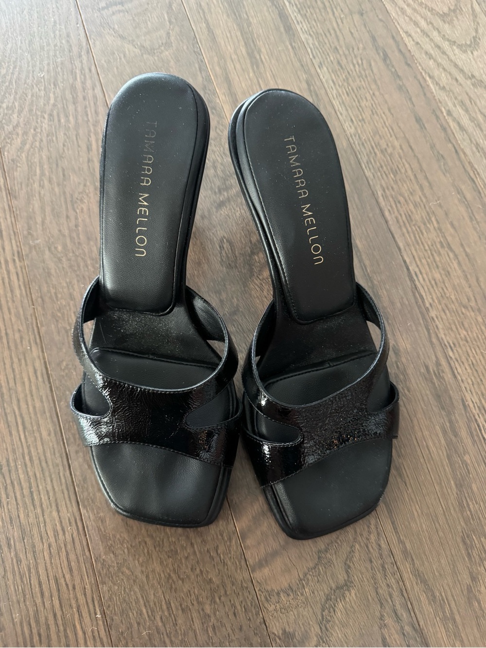 Tamara Mellon Black Patent Slide Mules